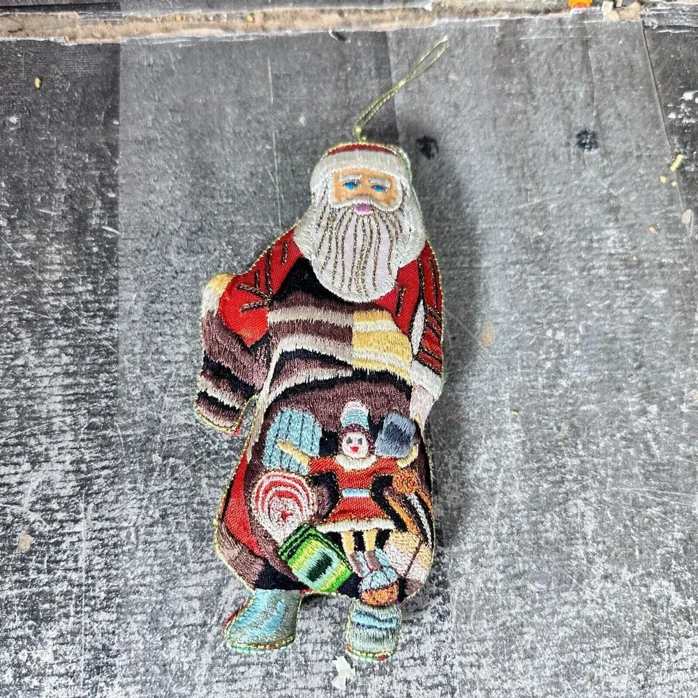 ASIAN DESIGN FABRIC EMBROIDERED OLD‎ WORLD SANTA CLAUS ORNAMENTS